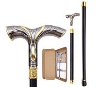 Poignée Métallique Deux-Tons Ornée & Gravée Bâton Marche - Amovible Non-Slip pour Hommes Âgés et Femmes, Collection & Cadeau(Double Section)