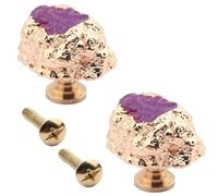 Poignée Meuble 2Pièces Bloc De Minerai Boutons Et Tiroirs En Laiton Violet Petits Boutons De Porte D'Armoire Et De Commode Diamètre 35-45mm