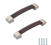 Poignée Meuble Cuisine 2 Pièces Tiroir En Cuir Poignée Meubles En Cuir Noir Armoire Armoire Bouton De Porte,Pas 96mm (Marron Foncé)