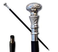 Poignée victorienne argentée et tige en bois noir vintage