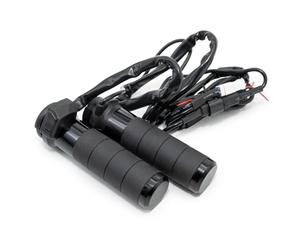 Poignées chauffantes Koso Titan-X, Interrupteur intégré, Compatible Harley | Choix temp., 5 zones, interrupteur LED 5 couleurs, arrêt auto, aluminium, grip souple, noir, OEM AX068K10