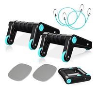 Poignées d'appui pour Pompe Appareils de Fitness 3 en 1 Multifonctionnelle Roue Abdominale Avec bande de Fitness, Tapis pour Genoux, Idéal pour les Hommes et les Hemmes à la Maison (Bleu)