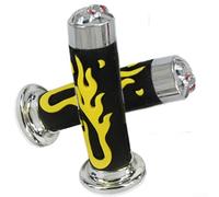 Poignées de guidon de moto en caoutchouc souple - 78" - Motif tête de mort - Flamme rouge (jaune)