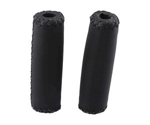 Poignées de guidon vintage en cuir synthétique avec design antidérapant pour le cyclisme, absorption des chocs améliorée pour une conduite plus sûre et texture extérieure améliorée (120 mm noir)