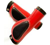 Poignées de moto antichoc antidérapantes en cuir for VTT, poignées anti-chocs, guidon vélo(Red Black)