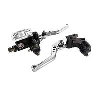 Poignées de pompe de frein de moto de 22mm Réservoir Maître cylindre hydraulique Kit de levier Pour Kawasaki Pour Yamaha Scooter Vélo de sport (Argent)