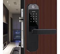 Poignées de porte avec poignée de porte à empreintes digitales, serrure intelligente avec instructions vocales, empreintes digitales, clé de déverrouillage par code, pour portes en bois, compatible