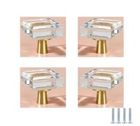 Poignées De Porte De Commode De Meuble 4 Pièces Bouton En Verre Cristal En Laiton Pur Poignée De Tiroir Carrée Convient Pour Coiffeuse Armoire Poignée De Garde-Robe(Transparent Trou Unique 30mm)