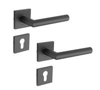 Poignées de porte noires avec cylindre profilé carré PZ, poignées de porte intérieures noires, ensemble de poignées de porte en acier inoxydable, noir mat, pour portes de chambre conformes à la norme