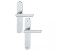 Poignées de porte sur plaque Hambourg - entraxe 195 mm - Aspect inox - clé I HOPPE