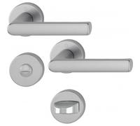 Poignées de porte sur rosaces rondes Hamburg - montage sans vis - inox - condamnation HOPPE