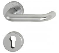Poignées de porte sur rosaces rondes Paris - aluminium finition inox - clé I HOPPE