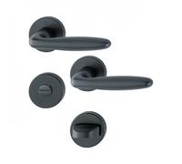 Poignées de porte sur rosaces rondes Verona - aluminium noir mat - condamnation HOPPE