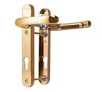 Poignées de porte UPVC - Laiton poli - Levier/levier - 92 mm PZ (Centres) - 122 mm Vis à vis - Plaque arrière 212 mmx34 mm - Poignée de porte extérieure - Poignées de porte de rechange en laiton UPVC