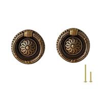 Poignées de Tiroir Anneaux Cuivre Vintage, Boutons de Tiroir Anneaux pour Laiton Massif avec Motif Antique, Poignées et Boutons de Tiroir Dorés Antiques pour Commode, Meubles, Cuisine(30PCS)