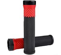 Poignées ergonomiques en silicone avec anneaux de verrouillage en aluminium pour un positionnement naturel de la main sur les vélos de montagne et barres de 22,2 mm (rouge et noir)