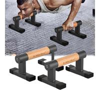 Poignées Pompes de Ergonomiques en Bois et en Acier, Barre De Pompes Pour Entraînement De Force, Poignées De Poirier, Barres De Poirier Pour L'entraînement De Force Et Calisthenics - 26X16X12cm
