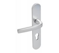 Vachette Set de Poignée de Porte sur Grande Plaque Logio - Version Clé I Porte d’Entrée, Cave, Bureau et Garage - Entraxe 195 mm - Système de Pose Facile - Garantie 10 ans - Aluminium anodisé Argent