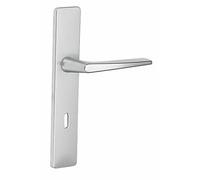 Vachette Set de Poignée de Porte sur Grande Plaque RIVIERA - Version Clé I pour Porte d’Entrée, Cave, Bureau et Garage - Entraxe 195 mm - Garantie 10 ans - Aluminium, Finition Champagne - Pose Facile