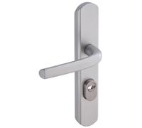 Vachette Poignée de Porte sur Plaque Sécumax One - Version Clé I, Entraxe 195 mm - Pose Facile - en Aluminium - Protecteur de Cylindre Inox Ajustable de 5 mm - Anodisé Argent - Garantie 10 Ans