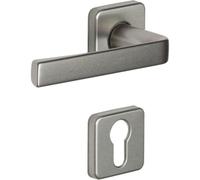 Vachette Set de Poignée de Porte sur Rosaces Clé I KAZA - pour Porte d'Entrée, Cave, Bureau et Abris de Jardin à Cylindre - Matériau Aluminium Résistant - Garantie 10 Ans - Finition Argent