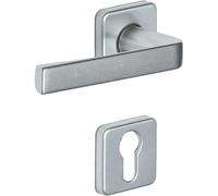 Vachette Set de Poignée de Porte sur Rosaces Clé L KAZA - pour Porte de Chambre et de Bureau - Matériau Aluminium Résistant - Garantie 10 Ans - Finition Argent
