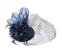 Poignet Bord Fascinators pour femmes thé chapeau plumes pince à cheveux pour mariage et église Chien Solide (Navy, One Size)