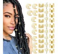Poignets à cheveux - 40 anneaux à cheveux en métal doré et argenté | Perles de dreadlock, pinces à tresses et accessoires de bijoux pour | Ensemble de manchettes creuses pour tresses, extensio
