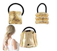 Poignets pour queues de cheval en métal,poignets pour cheveux dorés | 3X Manchette pour cheveux queue de cheval - Support pour attaches de cheveux, Design géométrique extensible Vintage, élégant, pour