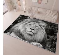 Poil Court Tapis Animal Gros Plan Lion Impression, Gris Doux 60 x 90 cm Tapis AntidéRapant Chambrel Manger Decoration - Facile à Nettoyer Durable Lavable en Machine