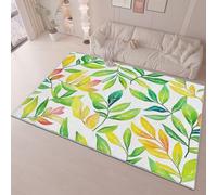 Poil Court Tapis Simple Aquarelle Feuilles Impression, Vert Jaune Doux 60 x 90 cm Tapis AntidéRapant Chambrel Manger Decoration - Facile à Nettoyer Durable Lavable en Machine