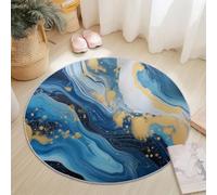 Poils Courts Tapis Rond Abstrait Élégant Luxueux Lignes De Marbre Thème, Bleu Or Lavable en Machine Doux Tapis Rond pour Salon Chambre à Coucher Véranda - 100 cm Antidérapants Isolation Phonique