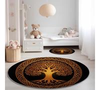 Poils Courts Tapis Rond Abstrait Exquis Arbre De Vie Lignes Thème, Noir Marron Lavable en Machine Doux Tapis Rond pour Salon Chambre à Coucher Dortoir Véranda - 90 cm Antidérapants Isolation Phonique