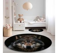 Poils Courts Tapis Rond Animal Gros Plan Loup Thème, Noir Marron Lavable en Machine Doux Tapis Rond pour Salon Chambre à Coucher Dortoir Véranda - 100 cm Antidérapants Isolation Phonique