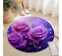 Poils Courts Tapis Rond Onirique Fleurs Roses Gouttes d'eau Thème, Violet Lavable en Machine Doux Tapis Rond pour Salon Chambre à Coucher Dortoir Véranda - 100 cm Antidérapants Isolation Phonique