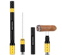 Poinçon à Cigares, Outil de tirage de Cigare 4 en 1 Ensemble forets à Cigare avec Double Aiguille en Acier Inoxydable et Coffret Cadeau pour Les Amateurs de cigares (Noir et Or)