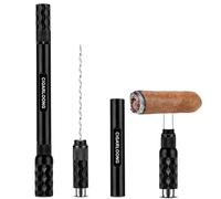 Poinçon à Cigares, Outil de tirage de Cigare 4 en 1 Ensemble forets à Cigare avec Double Aiguille en Acier Inoxydable et Coffret Cadeau pour Les Amateurs de cigares (Noir)