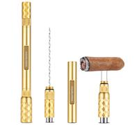 Poinçon à Cigares, Outil de tirage de Cigare 4 en 1 Ensemble forets à Cigare avec Double Aiguille en Acier Inoxydable et Coffret Cadeau pour Les Amateurs de cigares (Doré)