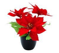 Poinsettia artificiel dans un pot noir - 27 cm - Fleurs artificielles Poinsettie dans une réplique réaliste - Fleurs de Noël décoratives en soie Plante artificielle Fleur d'hiver avec fleurs veloutées