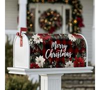 Poinsettia Couverture magnétique de boîte aux lettres de Noël à carreaux blancs et fleurs rouges pour décoration de maison et de jardin, 53,3 x 64,9 cm