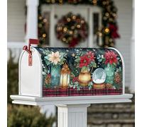 Poinsettia Couverture magnétique de boîte aux lettres pour décoration de porte d'entrée, lanterne rustique festive, boule à neige, Noël, 45,7 x 53,3 cm, rouge