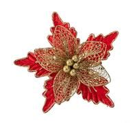 Poinsettia de Noël scintillant de 24 cm pour décoration d'arbres, de fêtes, etc. (rouge)