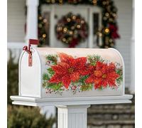 Poinsettia Housse magnétique de boîte aux lettres pour décoration de jardin, terrasse, motif baies de pin festif de Noël, 45,7 x 53,3 cm, rouge
