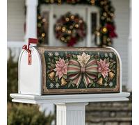 Poinsettia Housse magnétique pour boîte aux lettres de Noël avec nœud et clochette Vert 53,3 x 64,9 cm