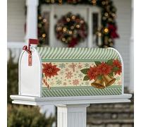 Poinsettia Housse magnétique pour boîte aux lettres de Noël, cloches, flocons de neige, décoration de cour avant de Noël, 53,3 x 64,9 cm