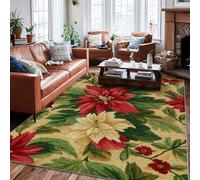 Poinsettia - Tapis de Noël traditionnel avec envers antidérapant - Tapis rectangulaire doux résistant aux taches pour salon, chambre à coucher, décoration d'intérieur, salle à manger - 1,8 x 2,7 m