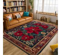 Poinsettia Tapis rectangulaire de Noël traditionnel à poils courts en éponge pour salon, chambre à coucher, salle de classe, dortoir, 1,5 x 2,1 m Rouge