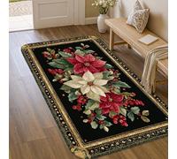 Poinsettia Tapis traditionnel de Noël à poils courts en éponge douce résistant aux taches pour entrée, salle de bain, buanderie, chevet, 0,9 x 1,5 m