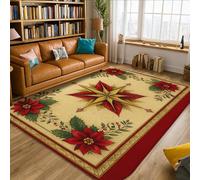 Poinsettia Tapis traditionnel de Noël à poils courts en mousse résistante à la décoloration pour salon, chambre à coucher, salle de classe, dortoir, université, 1,5 x 2,1 m