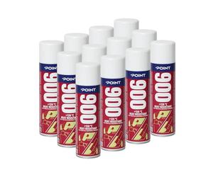POINT 006 Colle en Spray Résistante à 120°C - Collage Multi-Surfaces, Pulvérisation Uniforme et Finition Transparente Jusqu'à 2 m² pour Garnitures Auto, Tapisserie et Bricolage - 12 x 500 ml
